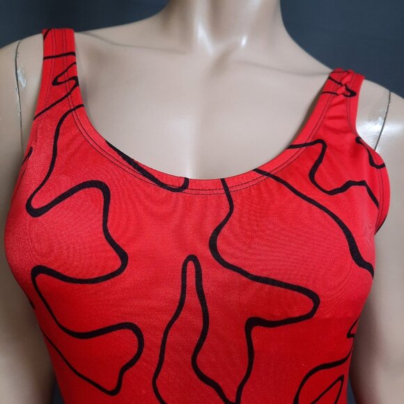 Vintage 80s Cole Of California Swimsuit Womens M Red Abstract Print Side Tie - Picture 4 of 11